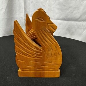 Wood Coaster Set Vintage Carved Swan 11 3" Coasters